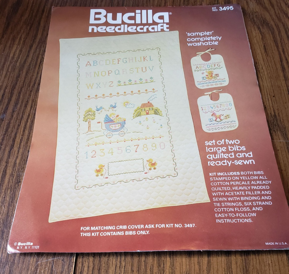 Bucilla Needlecraft ABC 123 Baby Collection Pair of Bibs Cross Stitch Kit